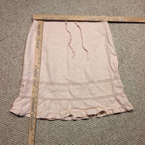 Old Navy Linen Midi Skirt Womens 8 Pink Crochet Ruffle Boho Cottagecore - Picture 2 of 7